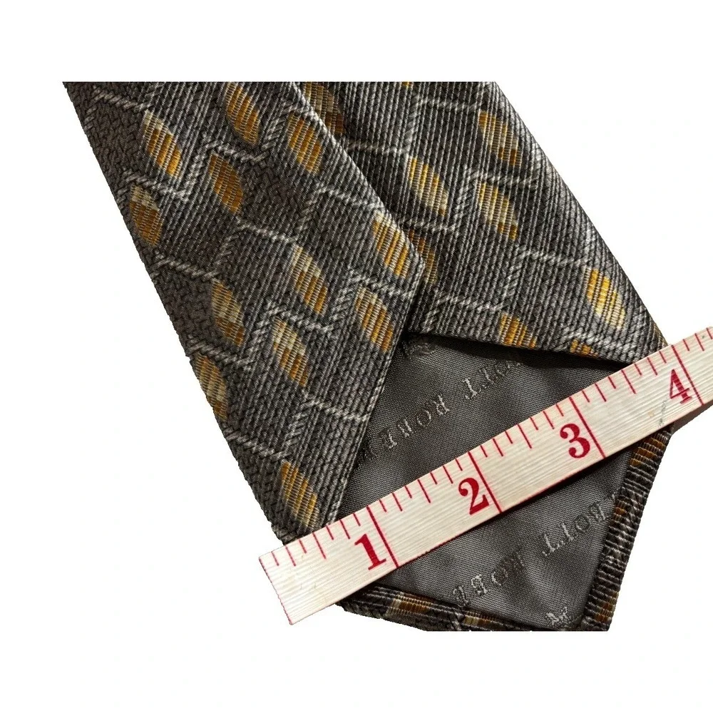 Vintage Robert Talbott Silk Woven Tie Gray‎ Gold 